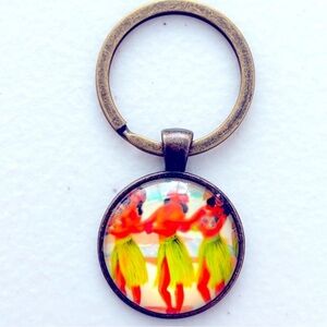 Retro Hawaiian Print Unisex Keychain, NWT
